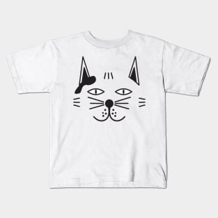 Black White Cartoon Cat Head Kids T-Shirt